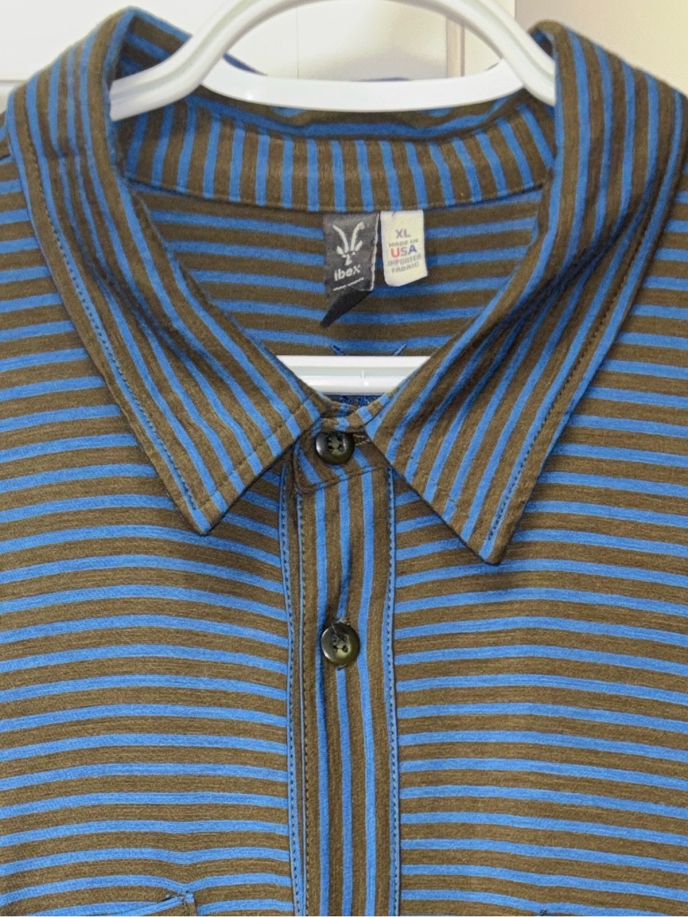 IBEX “The Art of Wool" Collection Striped Merino Short Sleeve Button Shirt sz XL